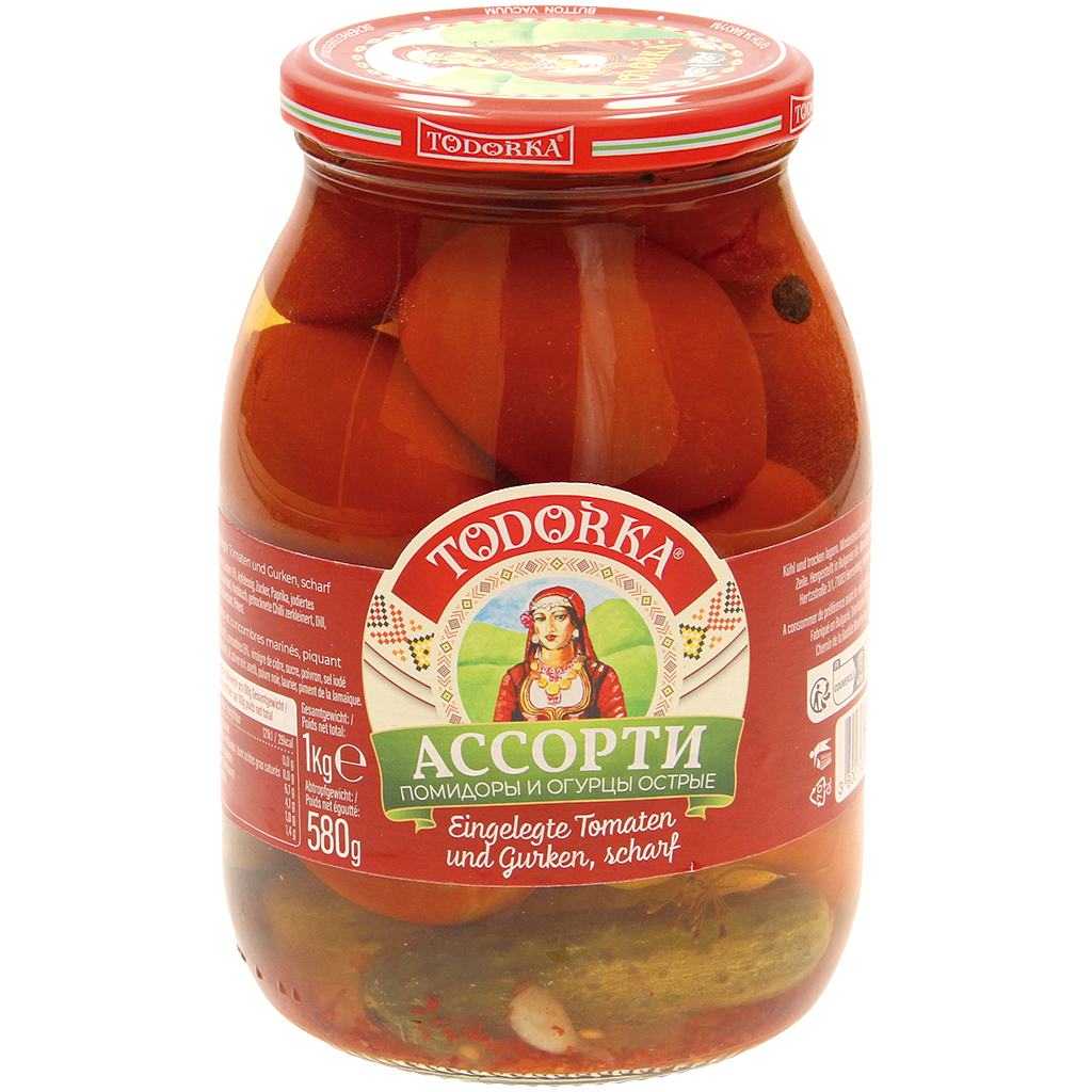 Ассорти помидоры и огурцы консервированные острые