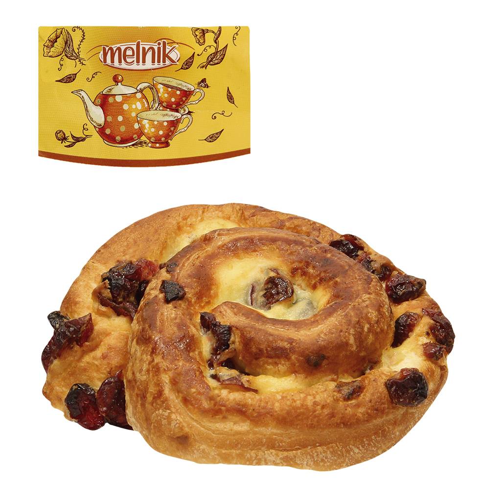 Сдобная булочка с пудинг-кремом и клюквой, полная выпечка, з