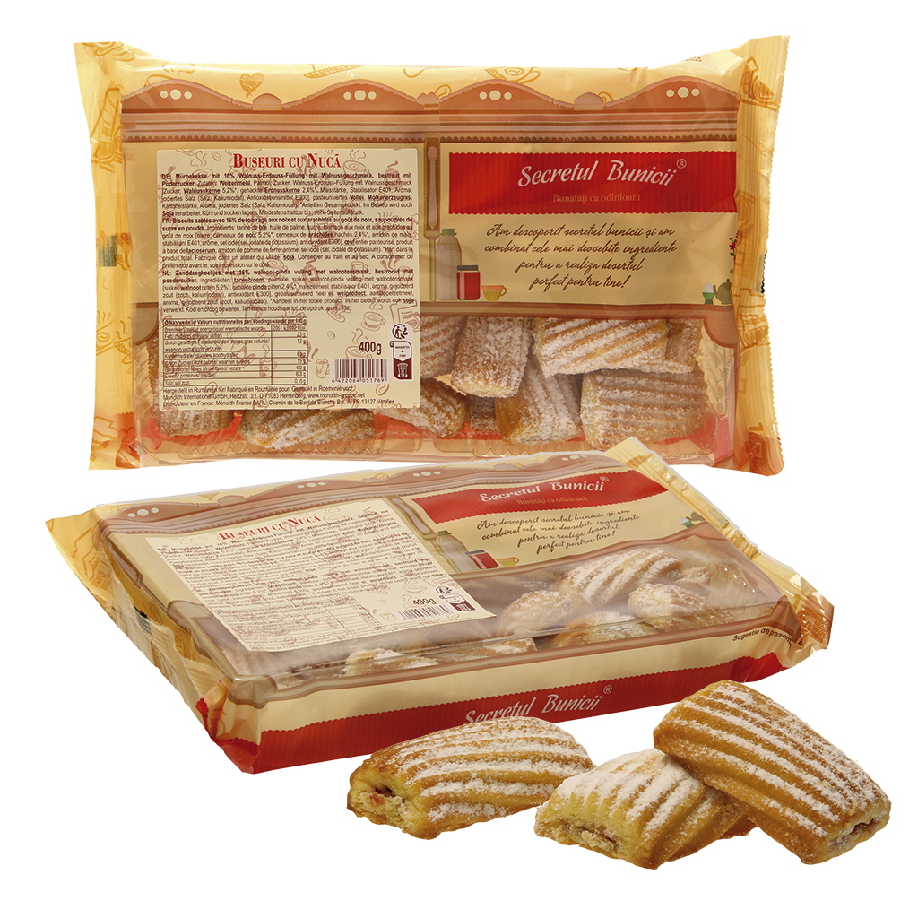 Печенье с 16% начинкой из грецкого ореха и арахиса со вкусом