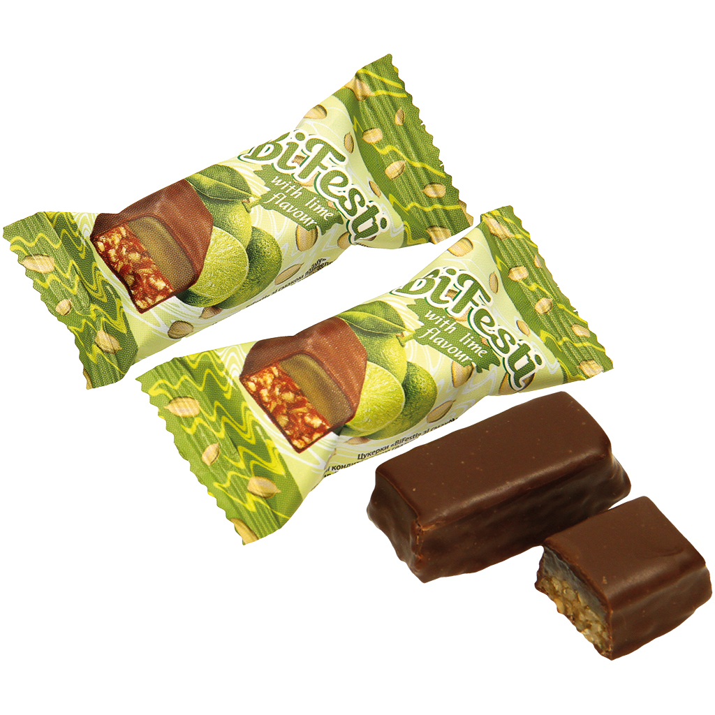 Двухслойные конфеты "BiFesti Lime" с грильяжно-желейным корп
