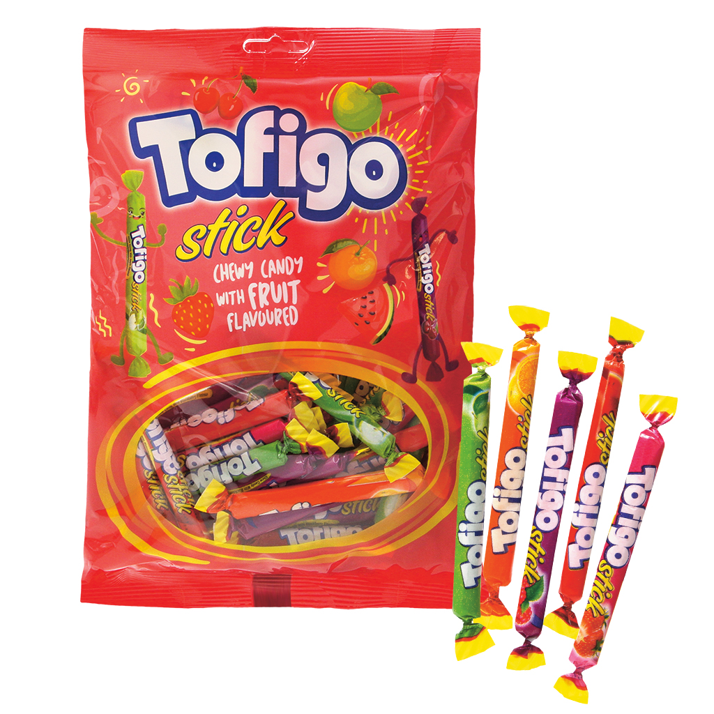"Tofigo stick" mix van kauwgom met cola- en fruitsmaak