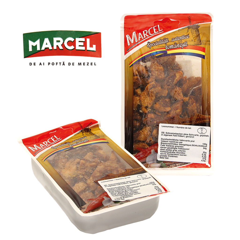 Свиные щеки со шкурой фритированные в собственном жиру