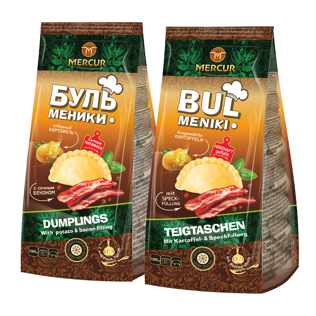 Deegwaren "Bulmeniki" met aardappel- en spek vulling, diepgevroren
