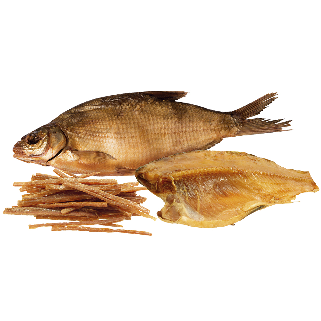 Snack van brasem, in reepjes, gezouten en gedroogd, ontdooid