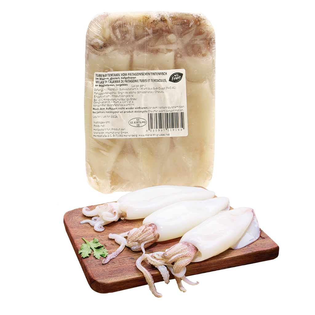 Тушка очищенная и щупальца патагонского кальмара, в блоке, г
