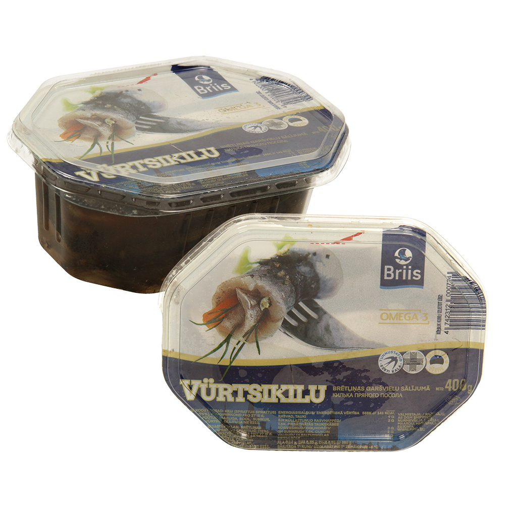 Sprat in kruidenpekel, niet schoongemaakt.