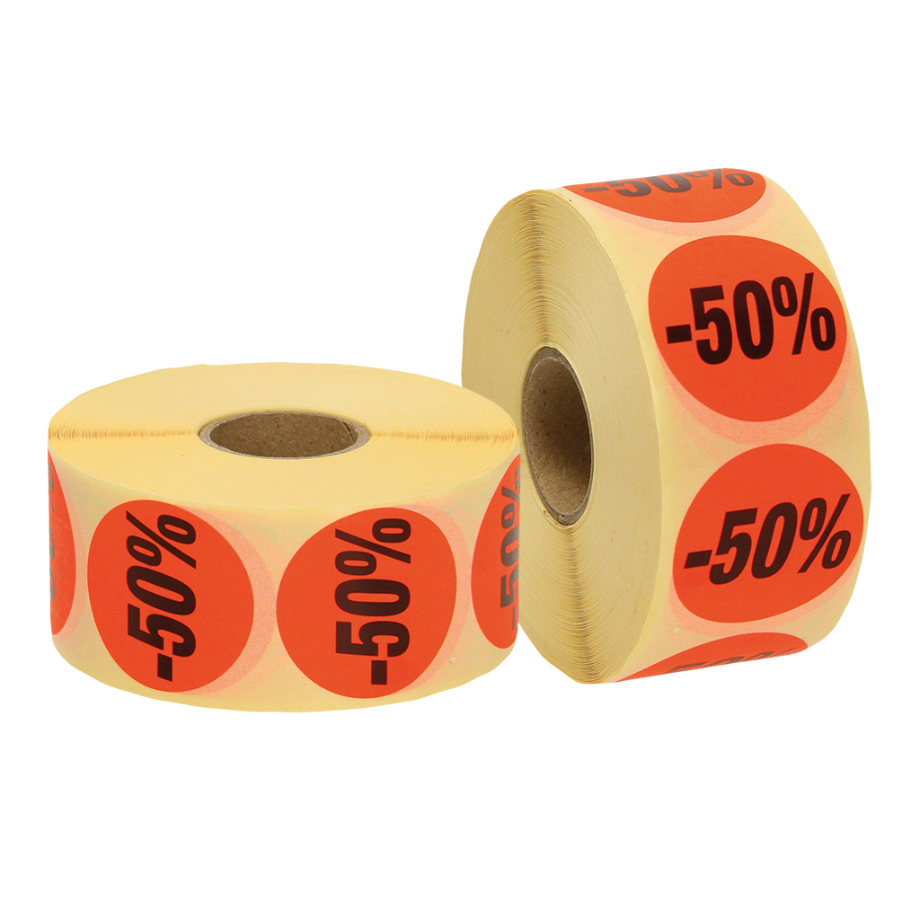 Наклейки на скидку 50%, неоново-красные, круглые 33x33, одно