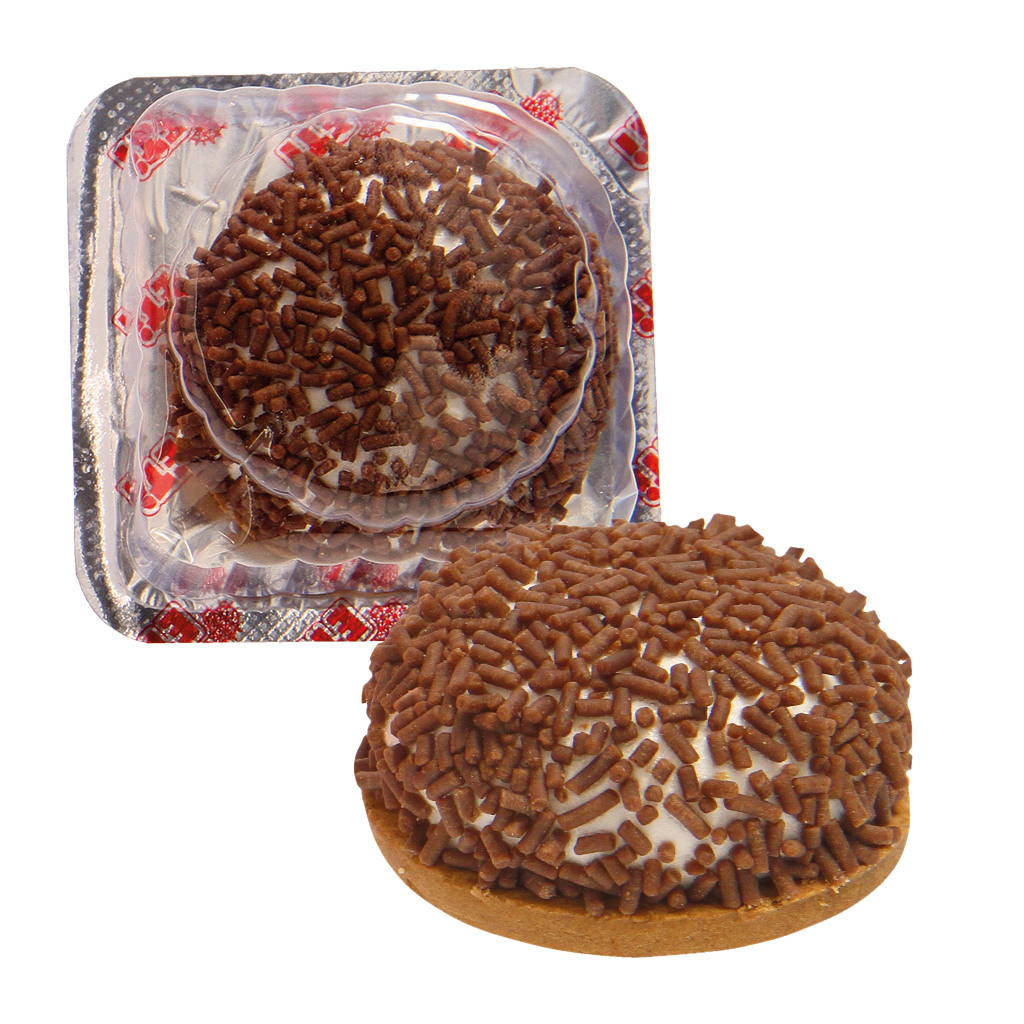 Koekjes met schuimsuikermassa (44,5%), versierd met cacaohou