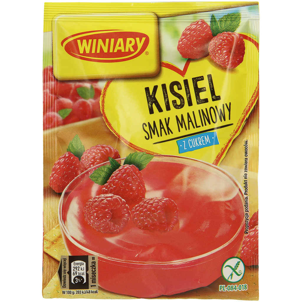 Poeder voor gelei-dessert met frambozensmaak, suiker en vita