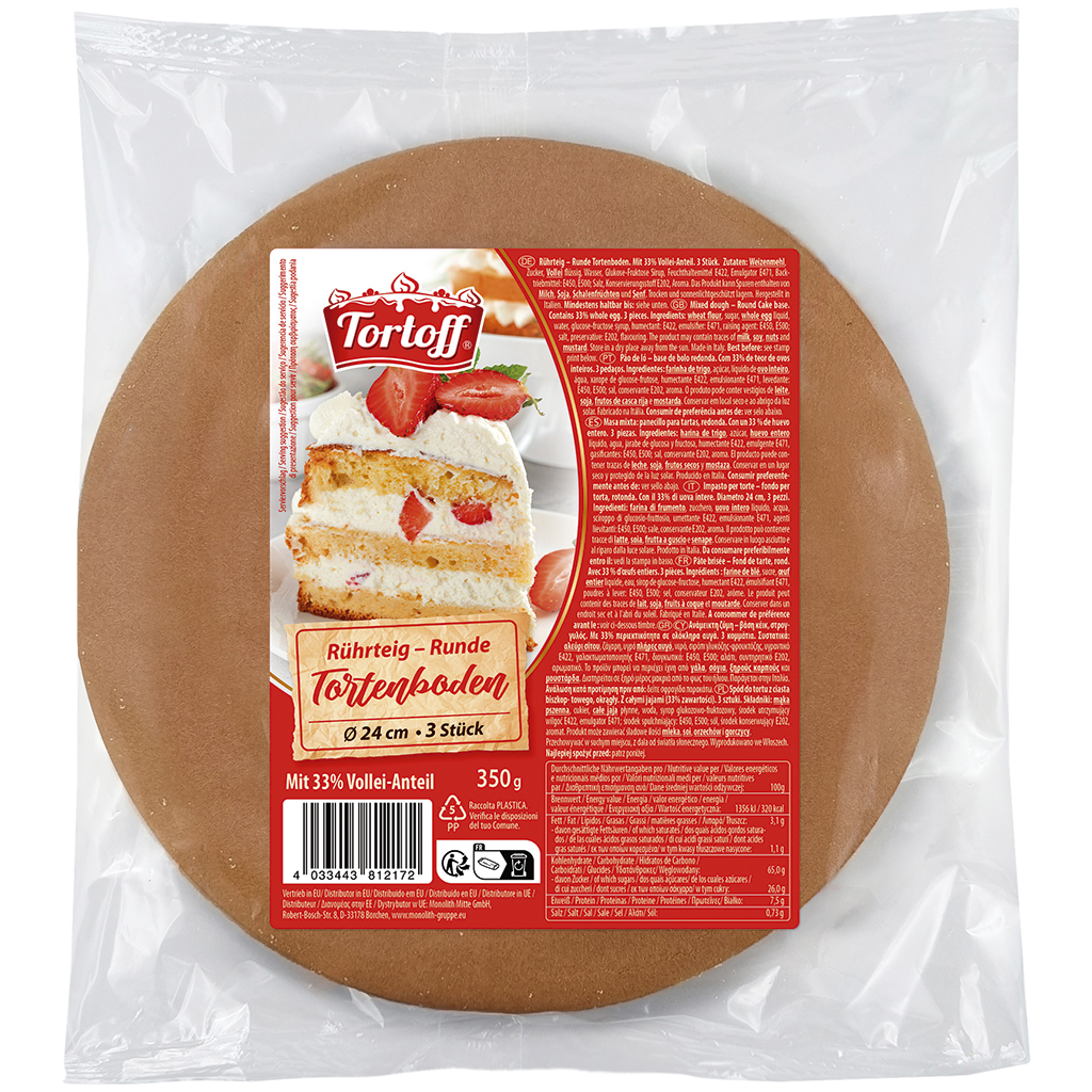 "TORTOFF"Круглые коржи для торта, диаметр 24 см, 3 штуки