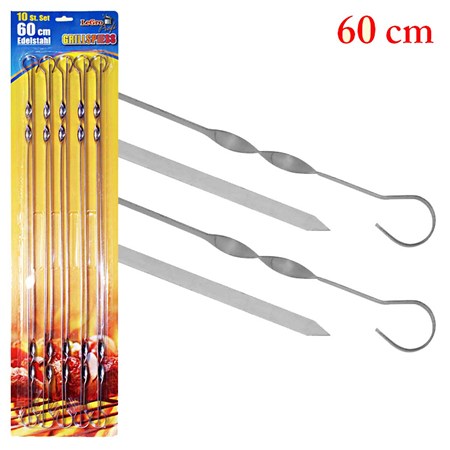 Shashlik spiesen roestvrij staal 60cm*1,5mm, set 10 stuks