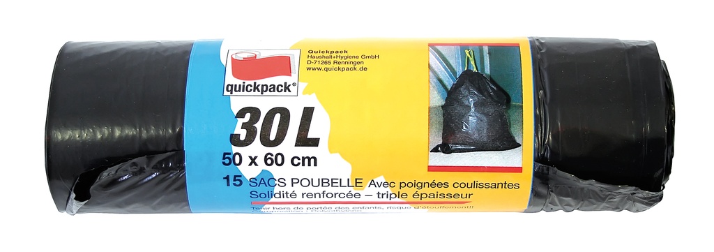 Vuilniszakken met trekband, zwart 50 x 60cm, 30L, 15St.