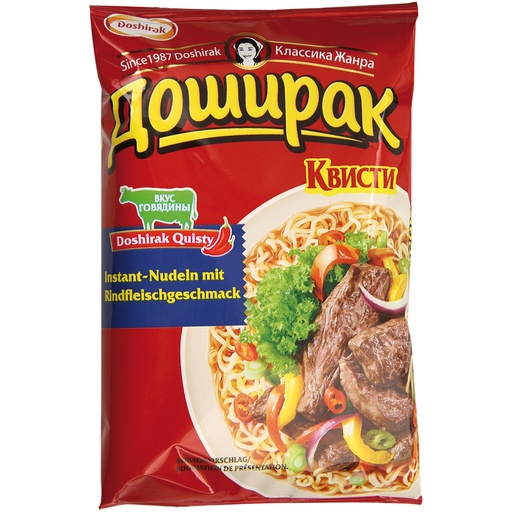 Instant-noedels "Doshirak Quisty" met rundvleessmaak