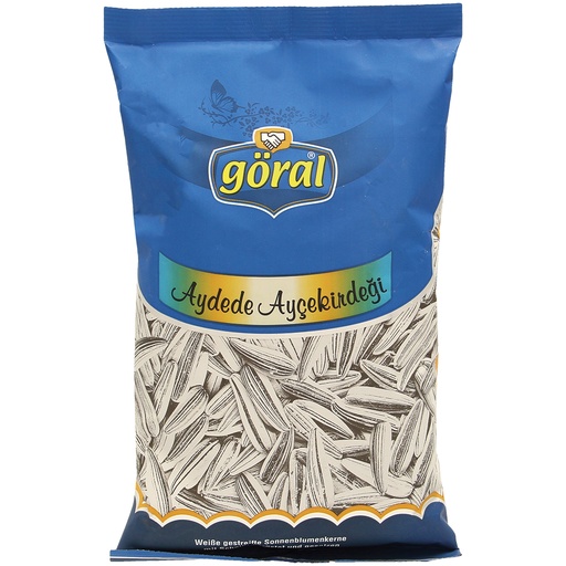 Witte gestreepte zonnebloempitten met schil, geroosterd en gezouten. Met stabilisator gom arabicum.