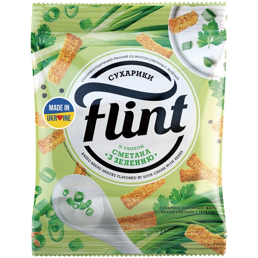 "Flint"- Сухарики из пшеничного хлеба  со вкусом сметаны с зеленью