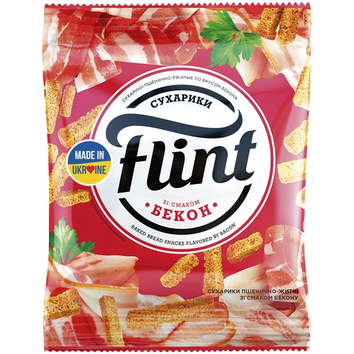 "Flint" - Snack van tarwebrood met speksmaak en gerookte aroma's verfijnd
