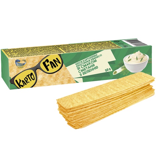 "KARTOFAN" chips van aardappelen, in stroken, met zure room
