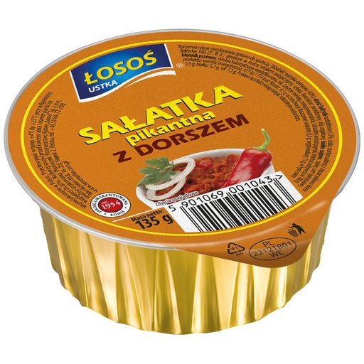 Paprikasalade met kabeljauw. Met soja-eiwit.
