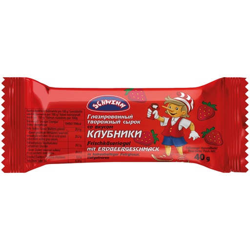 Roomkaas reep met aardbeiensmaak, in cacaovetglazuur