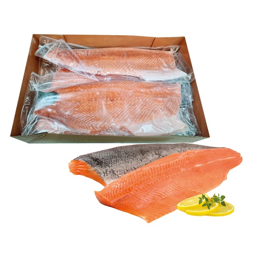 Zalmfilet (Salmo salar) met huid, diepgevroren, vacuüm verpa