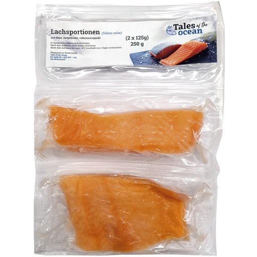 Zalmporties (Salmo salar) met huid, diepgevroren, vacuümverp