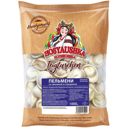 Handgemaakte deegwaren met varkens- en rundvleesvulling "Pelmeni", diepgevroren