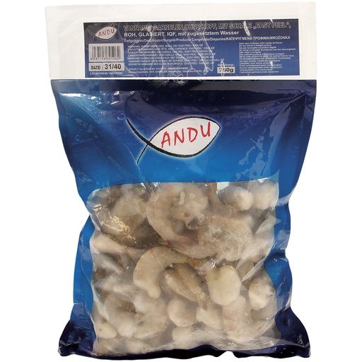 Vannamei-garnalen zonder kop, met schil, "easy peel" rauw, g