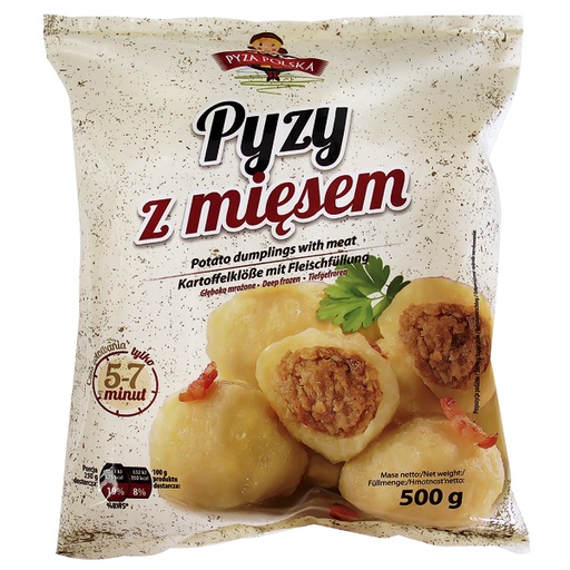 Aardappeldumplings met 20% vleesvulling "Pyzy z miesem", die