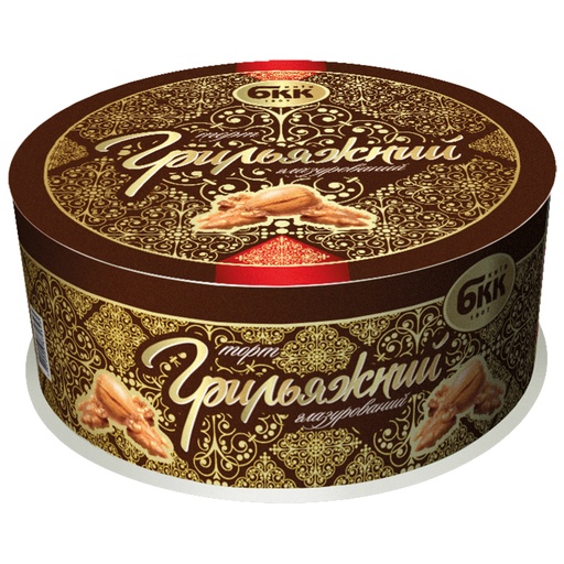 Taart "Grilljagnij" met walnootkrokant in chocolade-vetglazu