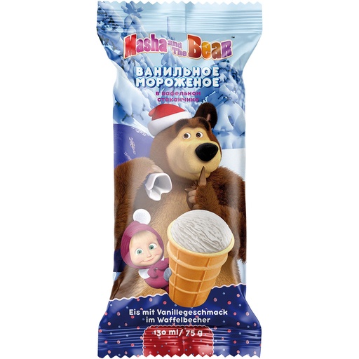 IJs met vanillesmaak "Masha en de Beer" in een wafelbekertje