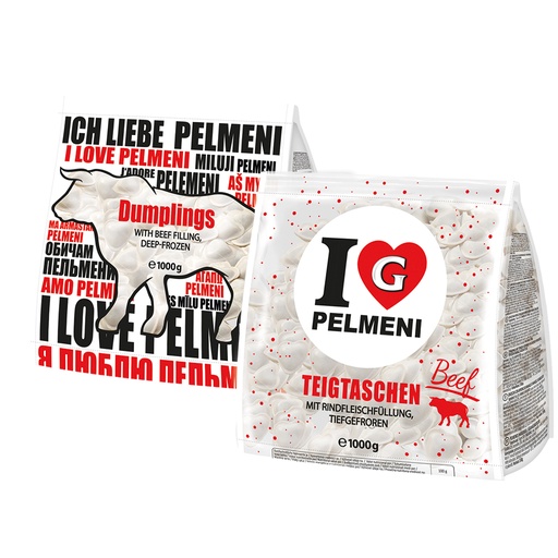 Deegwaren "I Love Pelmeni Beef" met rundvleesvulling, diepgevroren