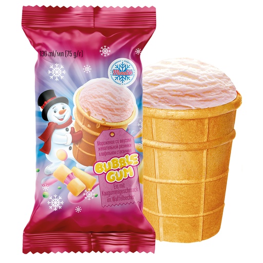 Мороженое со вкусом жевательной резинки " Bubble Gum" в вафельном стаканчике