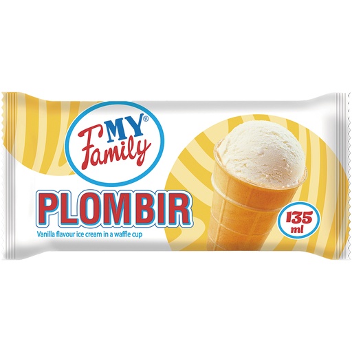 "MY FAMILY" ijs met vanillesmaak in een wafelbekertje.