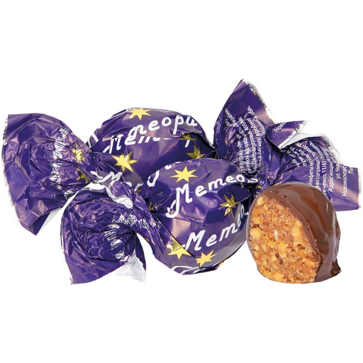 Pinda-krokant in cacao-vetglazuur "Meteorit"