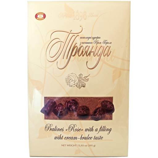 Pralines "Rosen" met een vulling met crème brûlée-smaak