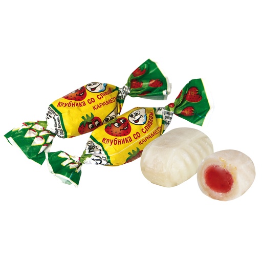 Karamel "Klubnika so slivkami" met aardbei- en roomsmaak