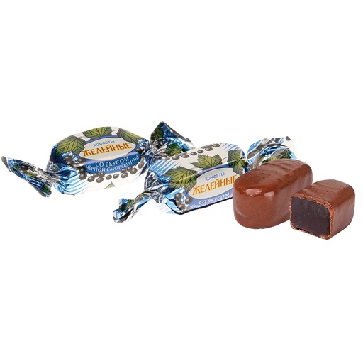 Chocoladesnoep met zwartebessengelei