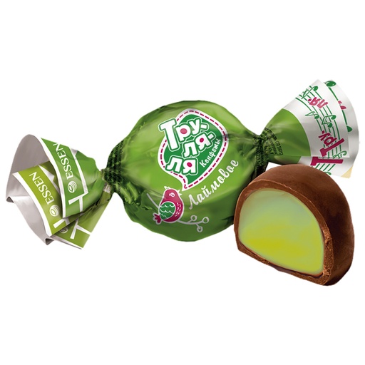 Gelee-confetti "Tru-Lja-Lja" met limoen-smaak in chocoladegl