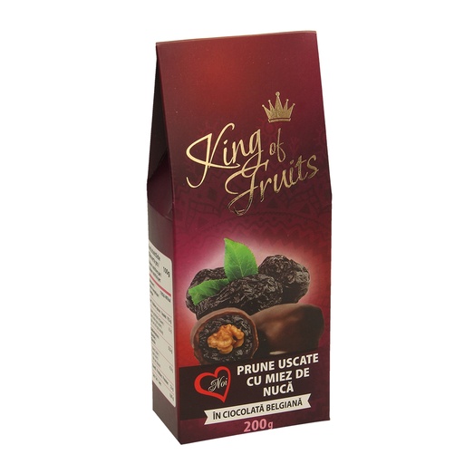 Gedroogde pruimen met walnoten, omhuld door chocolade