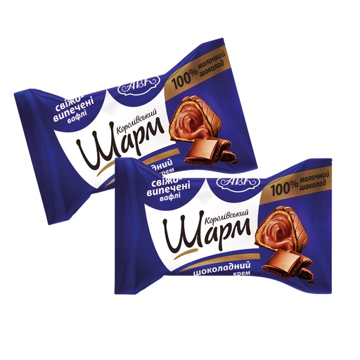 "Korolivsky Sharm" Gevulde wafelbonbons met chocolade-smaakvulling (56,9%) en omhuld met cacaohoudende vetglazuur (36%)