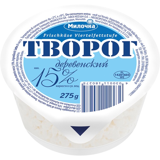 Fris kaas "Tworog Derewenskij" 15% vet i.Tr.