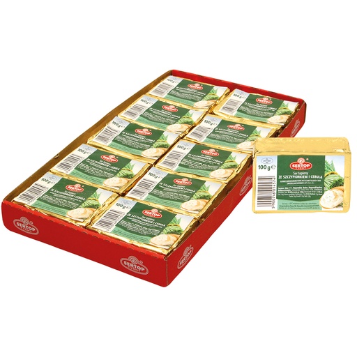 Smeltkaasbereiding met bieslook- en uiensmaak "Ser topiony ze szczypiorkiem i cebula", 40% vet. i.Tr.