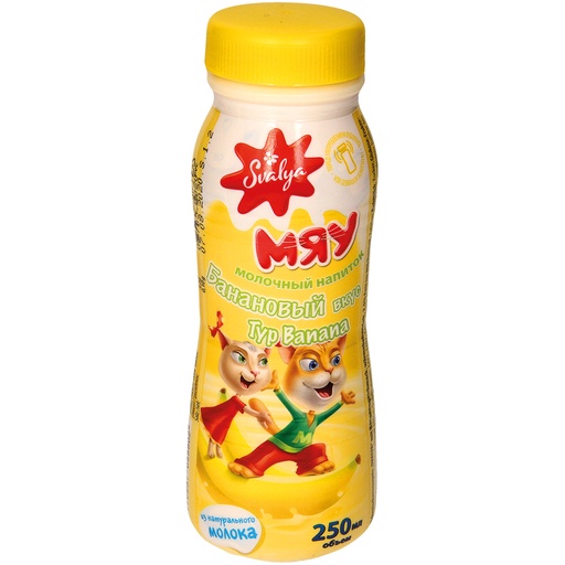 Melkproduct "Mjau" met bananensmaak, warmtebehandeld, 2,5% v
