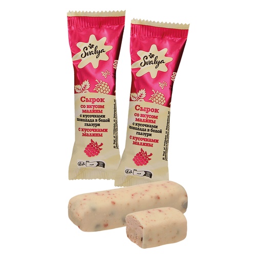 Cырок творожный co вкусом малины с кусочками шоколада в бело