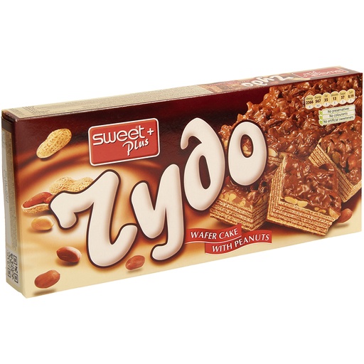 Wafelgebak met chocoladevulling (45,3%) en gehakte pinda's