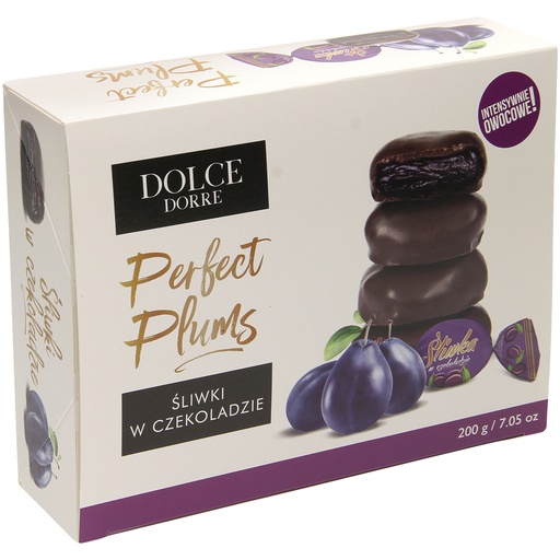 Pruimen in chocolade en cacaohoudende vetglazuur
