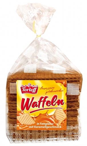 Wafels in vetglazuur met karamel smaak (80%)