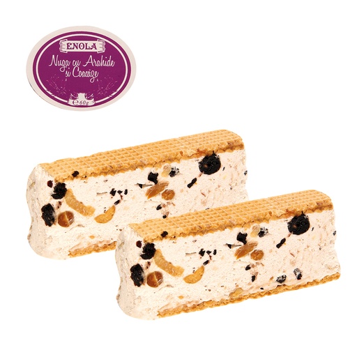 Witte nougat met gebakken pinda's, gedroogde zwarte bessen e