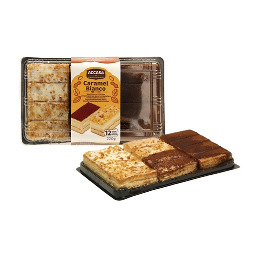 Biscuitgebakjes met 37,5% room met karamel smaak, versierd