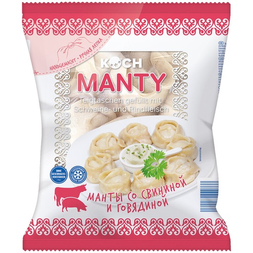 Knoedels "Manty" gevuld met varkensvlees en rundvlees, diep